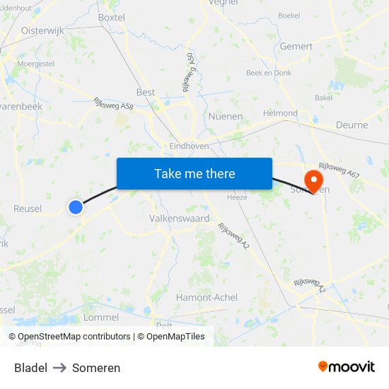 Bladel to Someren map