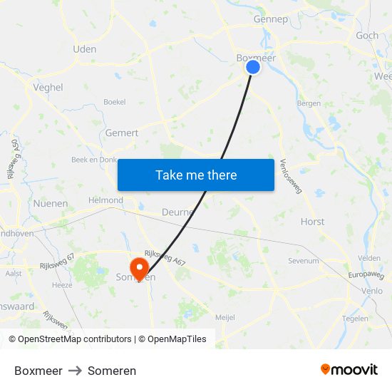 Boxmeer to Someren map