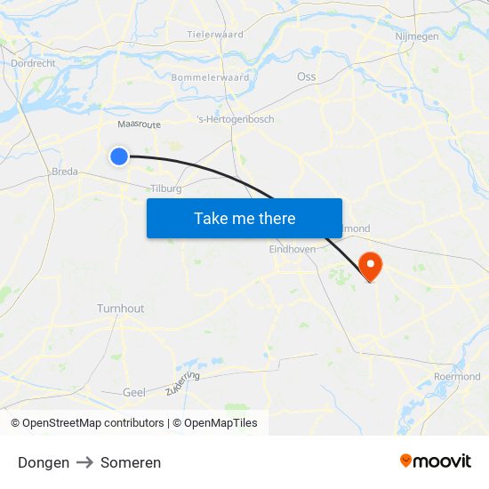 Dongen to Someren map