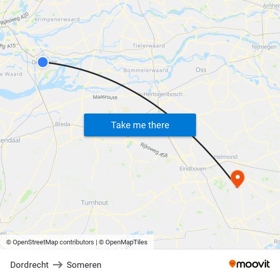 Dordrecht to Someren map