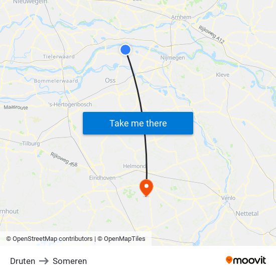 Druten to Someren map