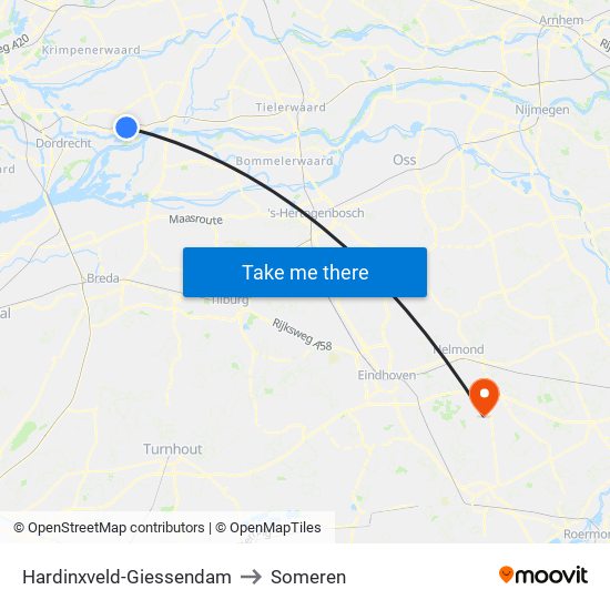 Hardinxveld-Giessendam to Someren map