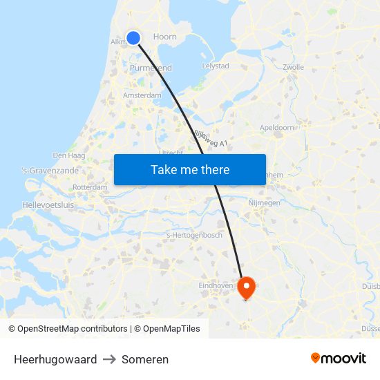 Heerhugowaard to Someren map