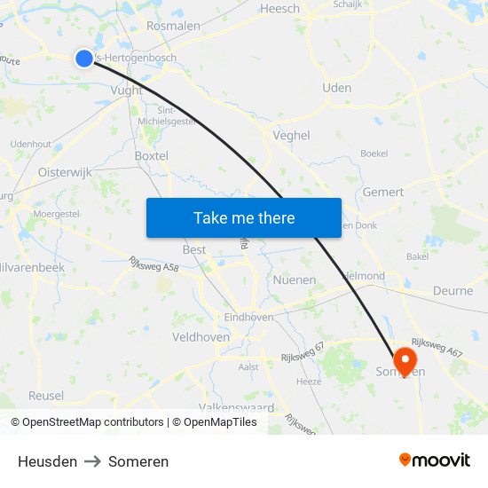 Heusden to Someren map