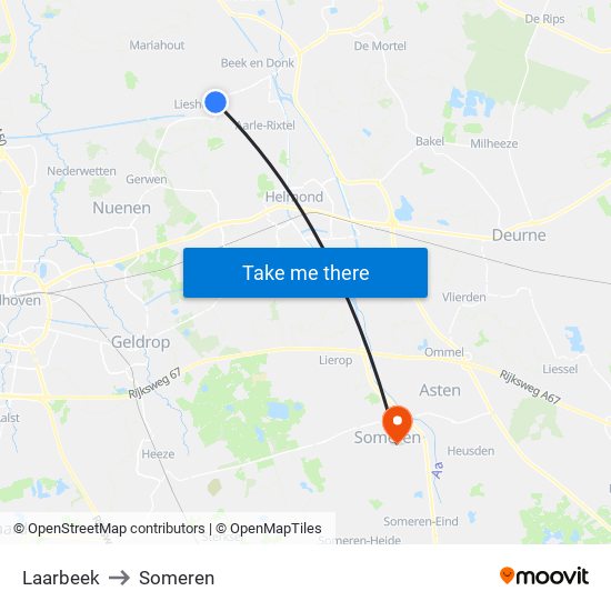 Laarbeek to Someren map