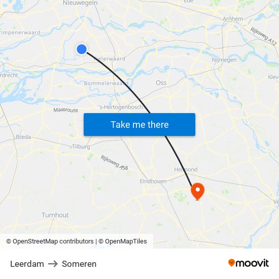 Leerdam to Someren map