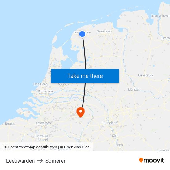 Leeuwarden to Someren map