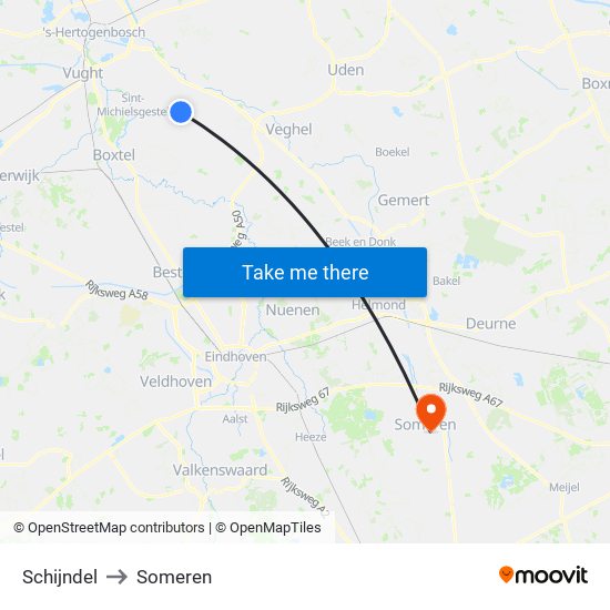 Schijndel to Someren map