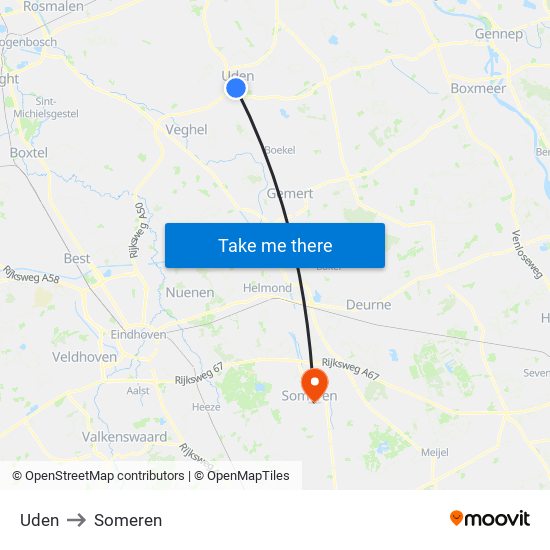 Uden to Someren map