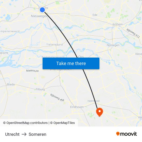 Utrecht to Someren map