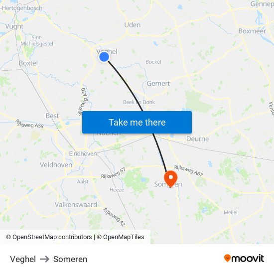 Veghel to Someren map