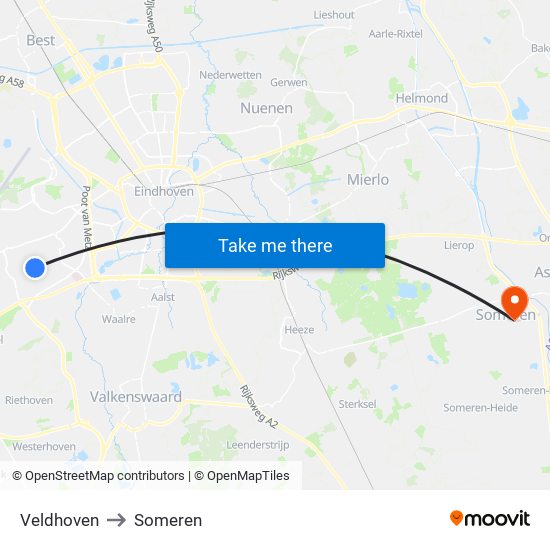 Veldhoven to Someren map