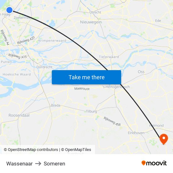 Wassenaar to Someren map