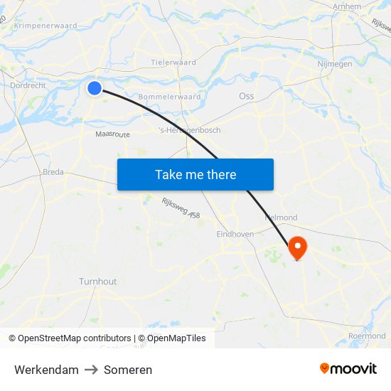 Werkendam to Someren map