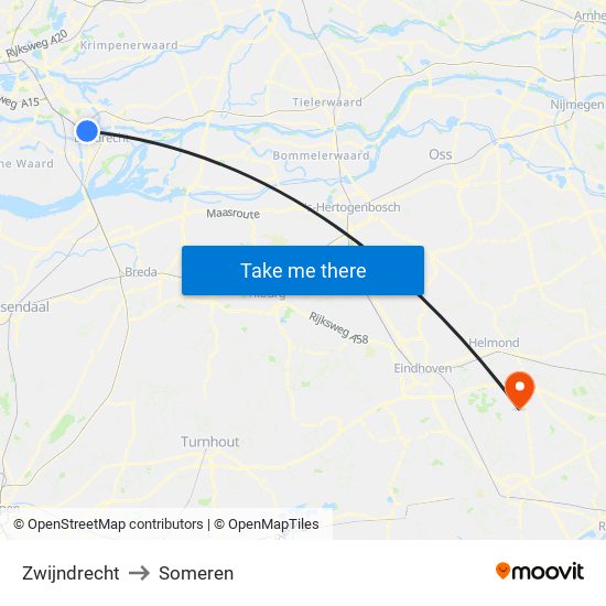 Zwijndrecht to Someren map