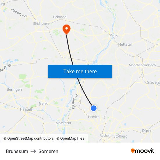 Brunssum to Someren map