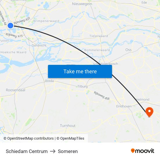 Schiedam Centrum to Someren map