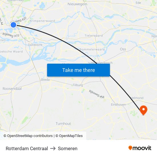 Rotterdam Centraal to Someren map