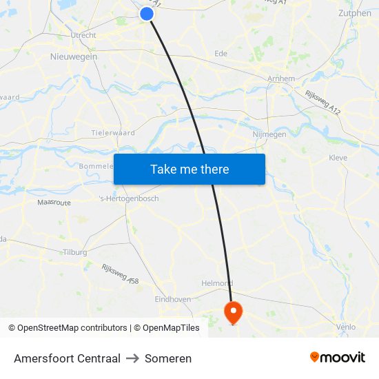 Amersfoort Centraal to Someren map