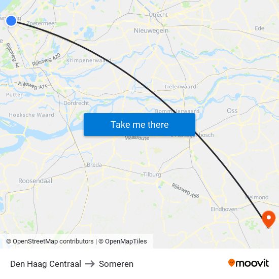 Den Haag Centraal to Someren map