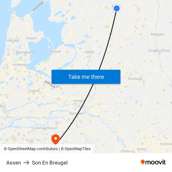 Assen to Son En Breugel map