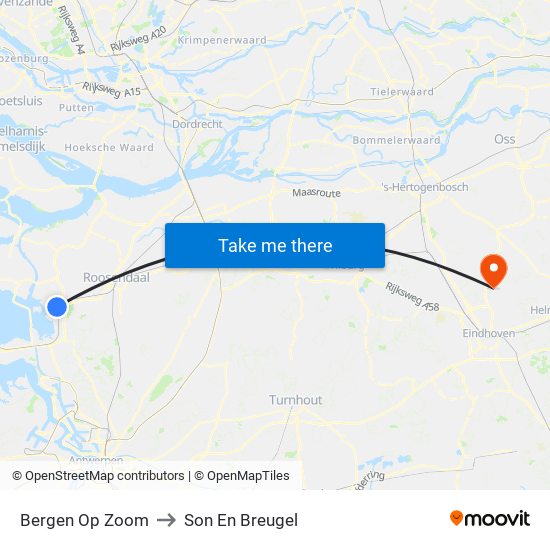 Bergen Op Zoom to Son En Breugel map