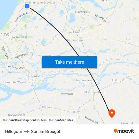 Hillegom to Son En Breugel map
