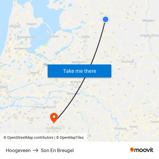 Hoogeveen to Son En Breugel map