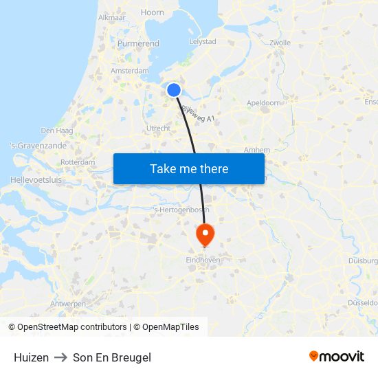 Huizen to Son En Breugel map