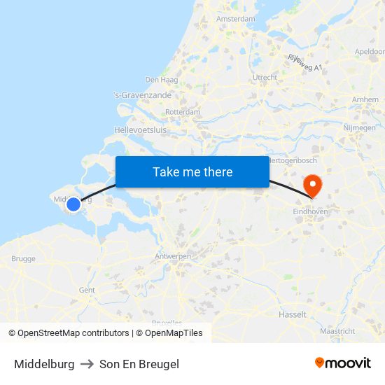 Middelburg to Son En Breugel map