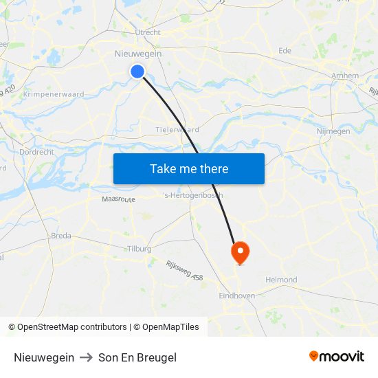 Nieuwegein to Son En Breugel map