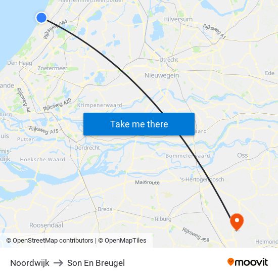 Noordwijk to Son En Breugel map