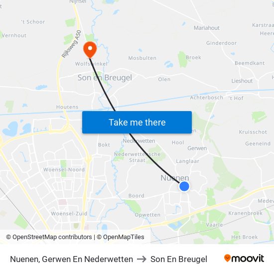 Nuenen, Gerwen En Nederwetten to Son En Breugel map