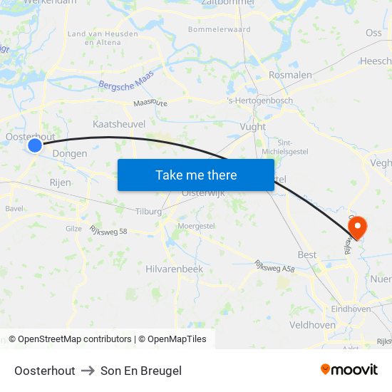 Oosterhout to Son En Breugel map