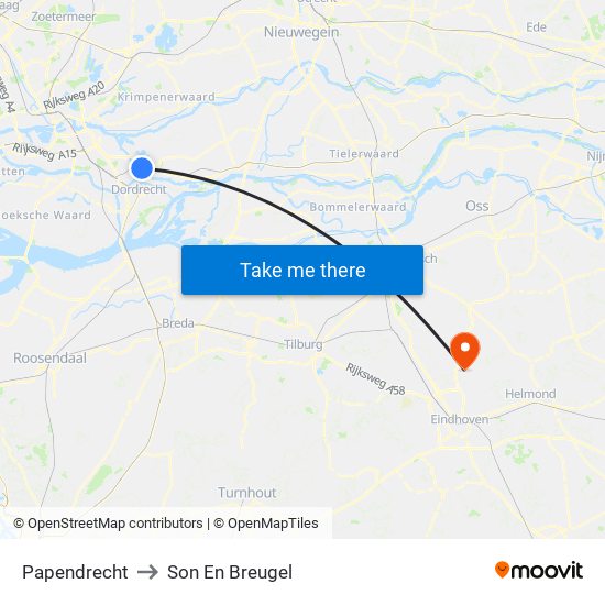 Papendrecht to Son En Breugel map