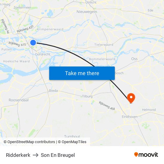 Ridderkerk to Son En Breugel map