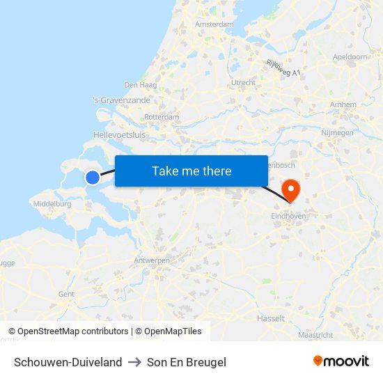 Schouwen-Duiveland to Son En Breugel map