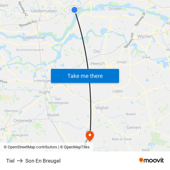 Tiel to Son En Breugel map