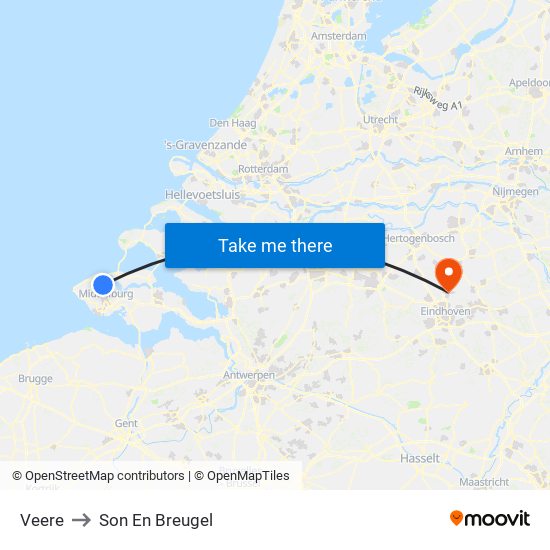 Veere to Son En Breugel map