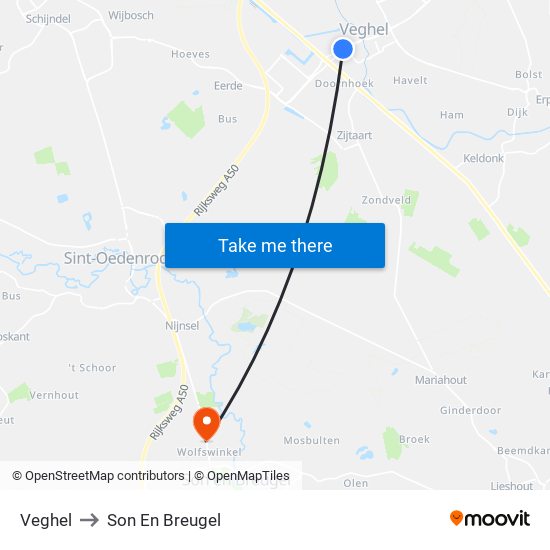 Veghel to Son En Breugel map