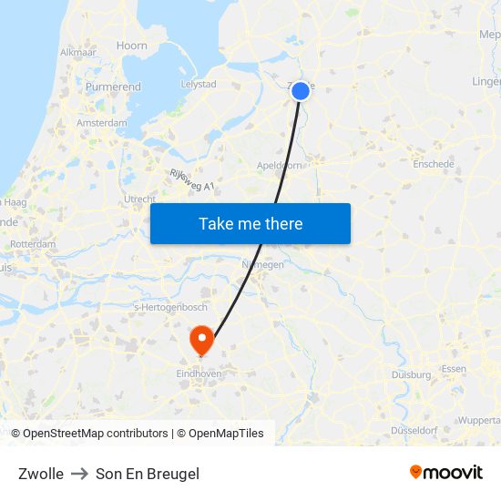 Zwolle to Son En Breugel map