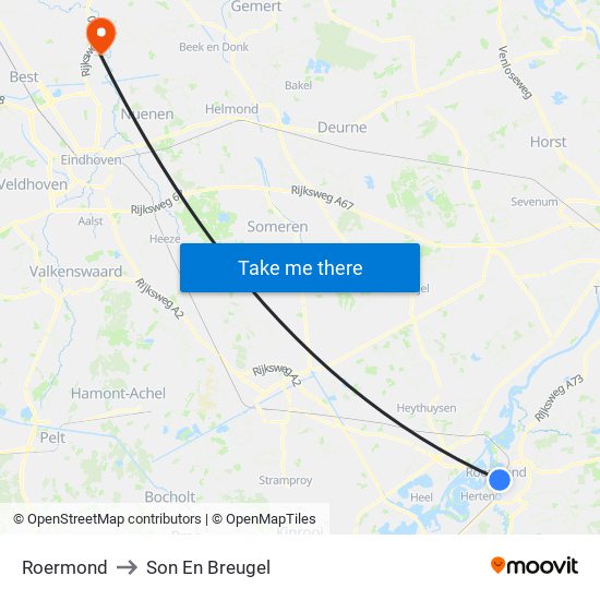 Roermond to Son En Breugel map