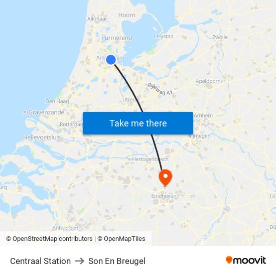 Centraal Station to Son En Breugel map