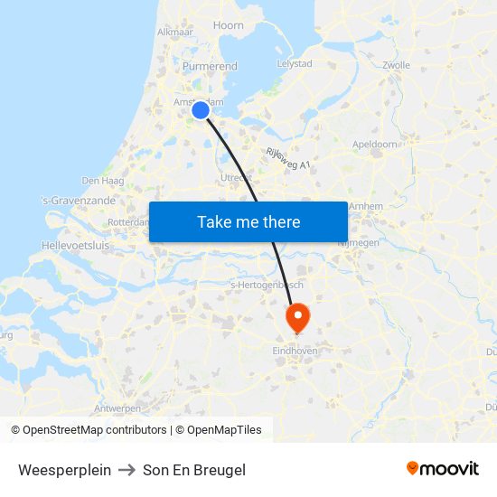 Weesperplein to Son En Breugel map