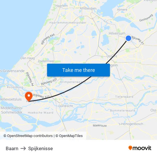 Baarn to Spijkenisse map