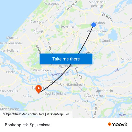 Boskoop to Spijkenisse map