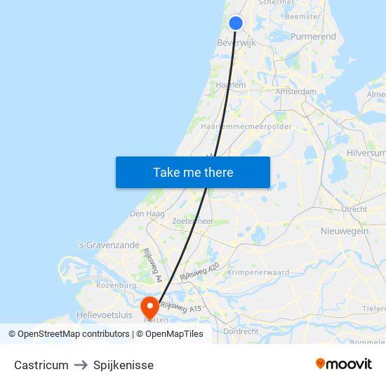 Castricum to Spijkenisse map