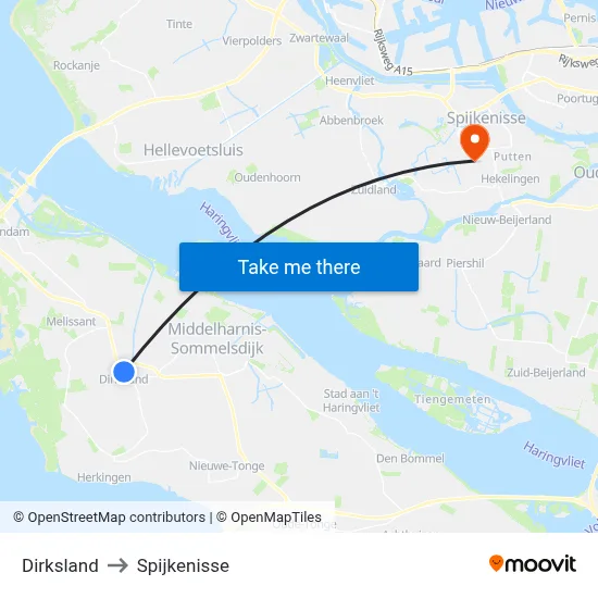Dirksland to Spijkenisse map