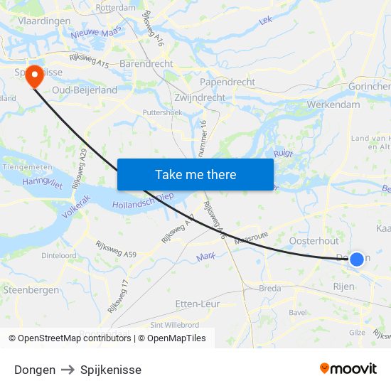 Dongen to Spijkenisse map