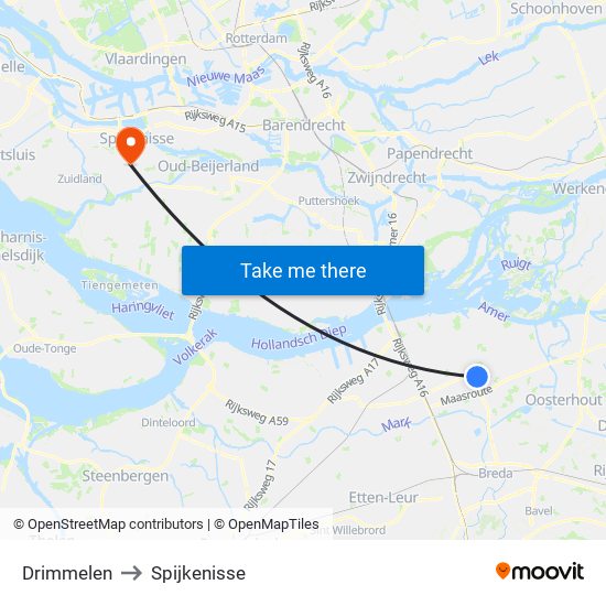 Drimmelen to Spijkenisse map